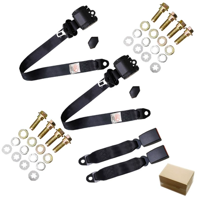 Car seat belt: Front and Rear Safety Belt - 2-plastic-coated-k3-retractors-2-30cm-fully-covered-webbing-bases-8-complete-sets-of-inch-screws-boxed