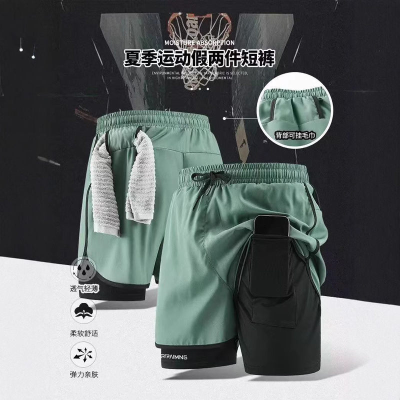 Cross-border Sports Shorts Running Special Loose Anti-slip Triple Pants Double-layer Quick-drying Workwear Casual Pants Printed