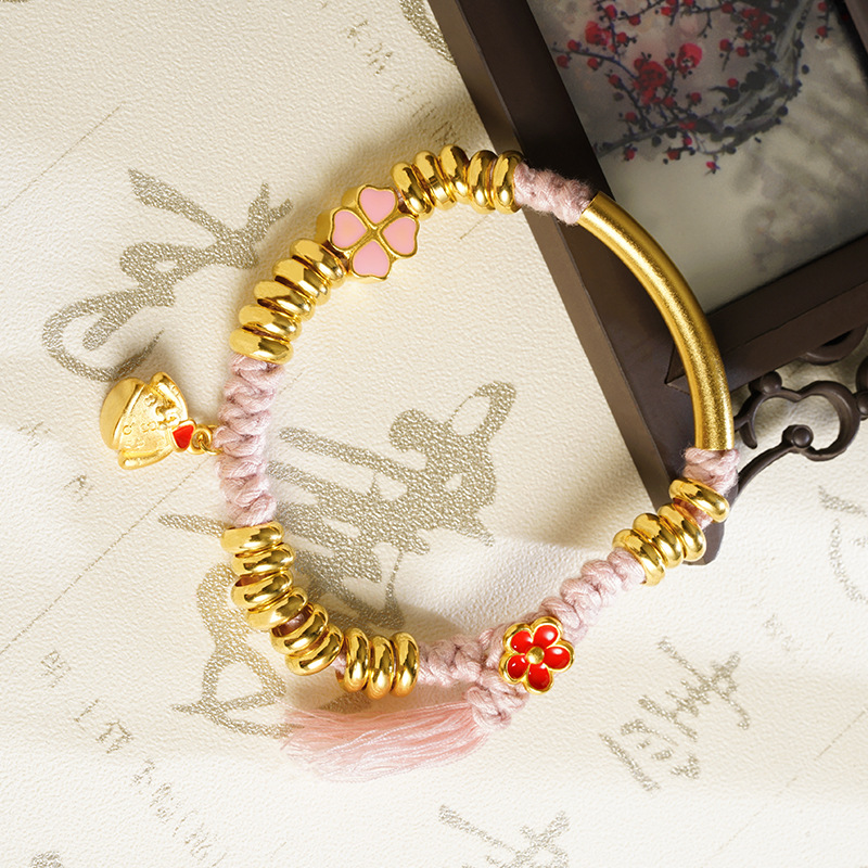 Brazalete de flores de cuatro hojas de oro vietnamita estilo nacional bordilla curva brazalete no se desvanecerá joyas de mano al por mayor transfronterizo