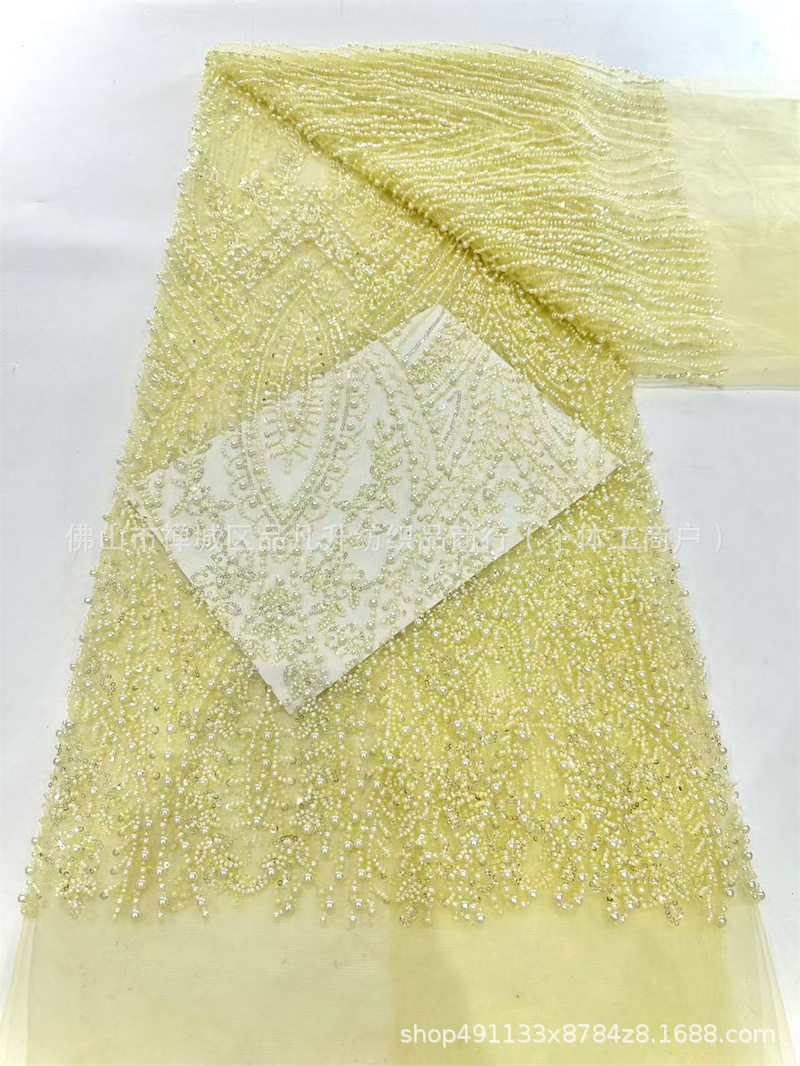 Tela de encaje bordada con cuentas de burbujas blancas Moda vestido de novia de alta costura Cena Moda Vestido de regalo para adultos Tela