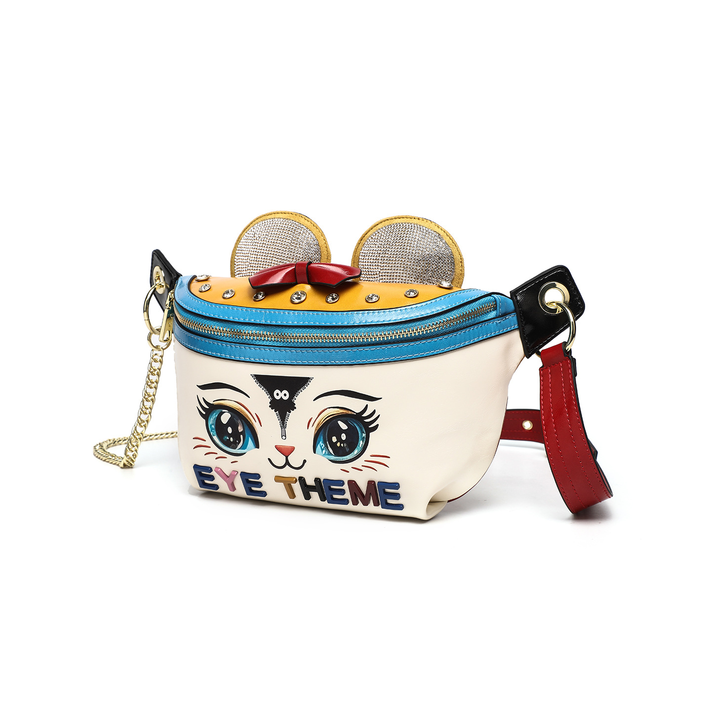 Animal encantador bolso de pecho de dibujos animados banco cadena de diamante de alta calidad PU damas sensación de diseño casual universal 2862 #