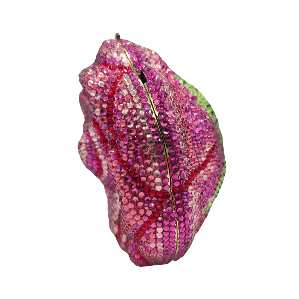 Túi clutch dạ hội đính kim cương hình hoa nổi 3D — màu đỏ, hoa hồng đỏ, vàng, bảy màu chi tiết 15