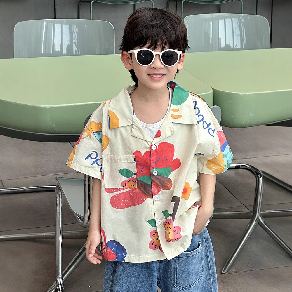 7938 traje de verano para niños 2025 nuevo estilo estilo occidental camisa de verano para bebés ropa de manga corta para niños guapos y guapos