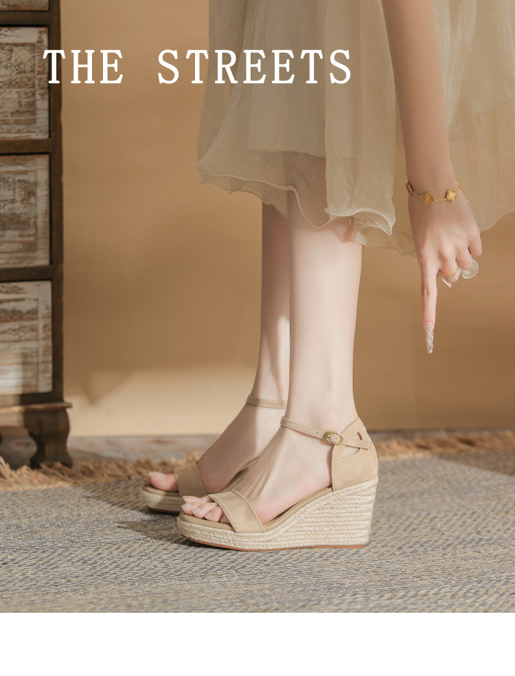 Sandal nữ gót xuồng cao đế dày hở mũi quai đan dây thừng — Xanh lá cây nhạtcolor chi tiết 1