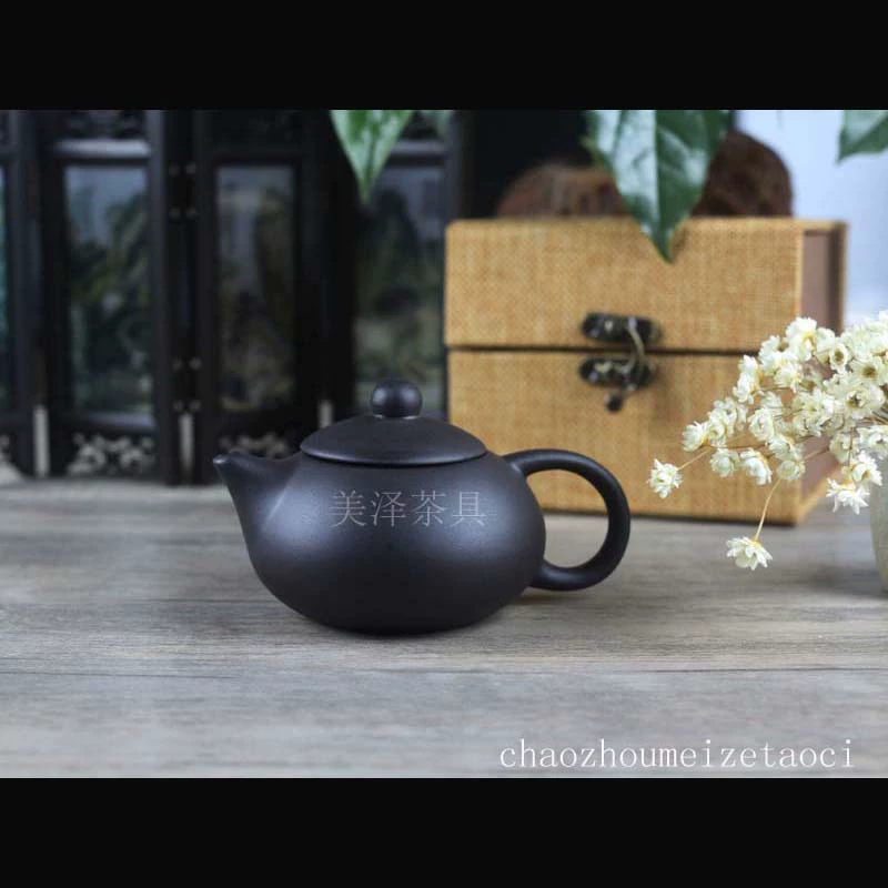 Xishi purple clay teapot 125 ml, kung fu tea set — affordable drainage teapot (red/black)