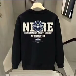 Autumn and Winter New Trendy Brand Printed Boys' Tops, Fashionable Pullover, Round Neck, Long Sleeves, Casual, Versatile, Trendy Men's Sweatshirts with Velvet