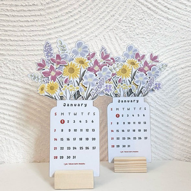 Calendario de Escritorio con Flores de Papel Estucado Decorativo para el Hogar y Oficina