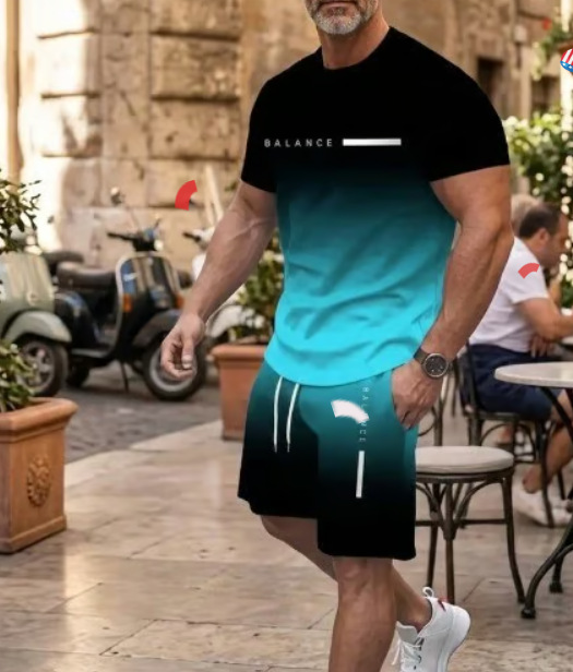 Conjunto de camisetas y pantalones de manga corta a la moda, los más vendidos en Amazon en 2026, ropa holgada para hombre con estampado digital 3D y colores degradados