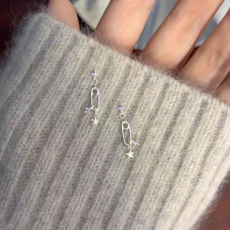 "Vast Starry Sky" Niche Small Fragrance Paper Clip Purple Zircon Star Earrings Super Nice and Unique Earrings "Vast Starry Sky" Niche Small Fragrance Paper Clip Purple Zircon Star Earrings Super Nice and Unique Earrings