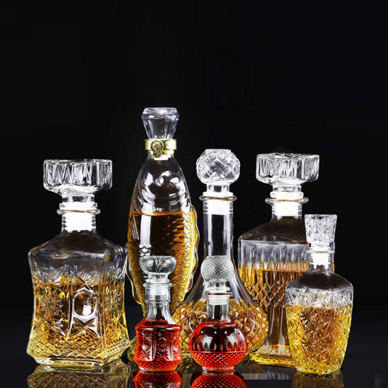 Botella de vino tinto, vidrio de diamante, botella de whisky en forma de tierra, botella vacía, divisor de vino, botella de vino cuadrada, decantador