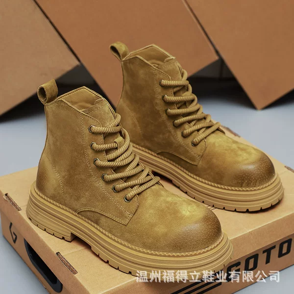 Retro Martin Boots for Men, Autumn Short Boots, Trendy and Versatile, Yellow Boots, British Style, Thick-Soled, Wear-Resistant Work Boots