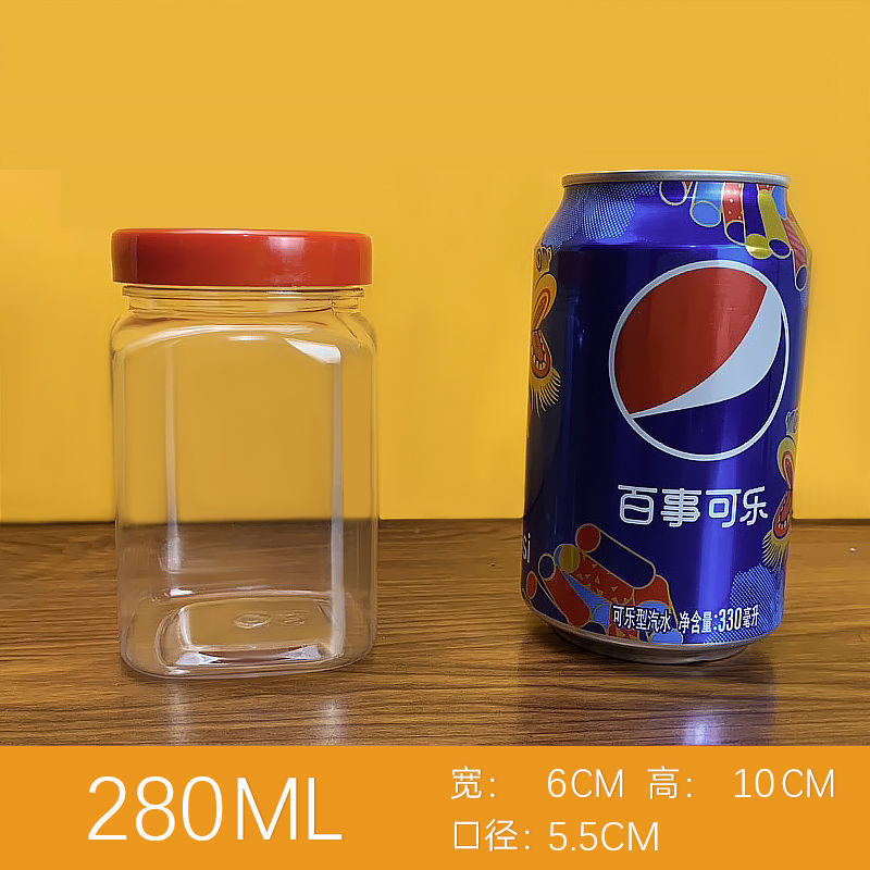 Botellas de plástico, botellas vacías de gran calibre con tapa, frascos de sellado cuadrangulares, botellas de miel, alimentos para mascotas, frascos de almacenamiento transparentes i