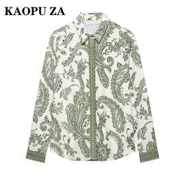 KAOPU ZA亚马逊批发2025春季新品女装欧美风长袖翻领印花衬衫