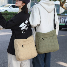 充棉托特包大容量夹棉单肩斜挎包睿营 有拉链秋冬大学生自习包包