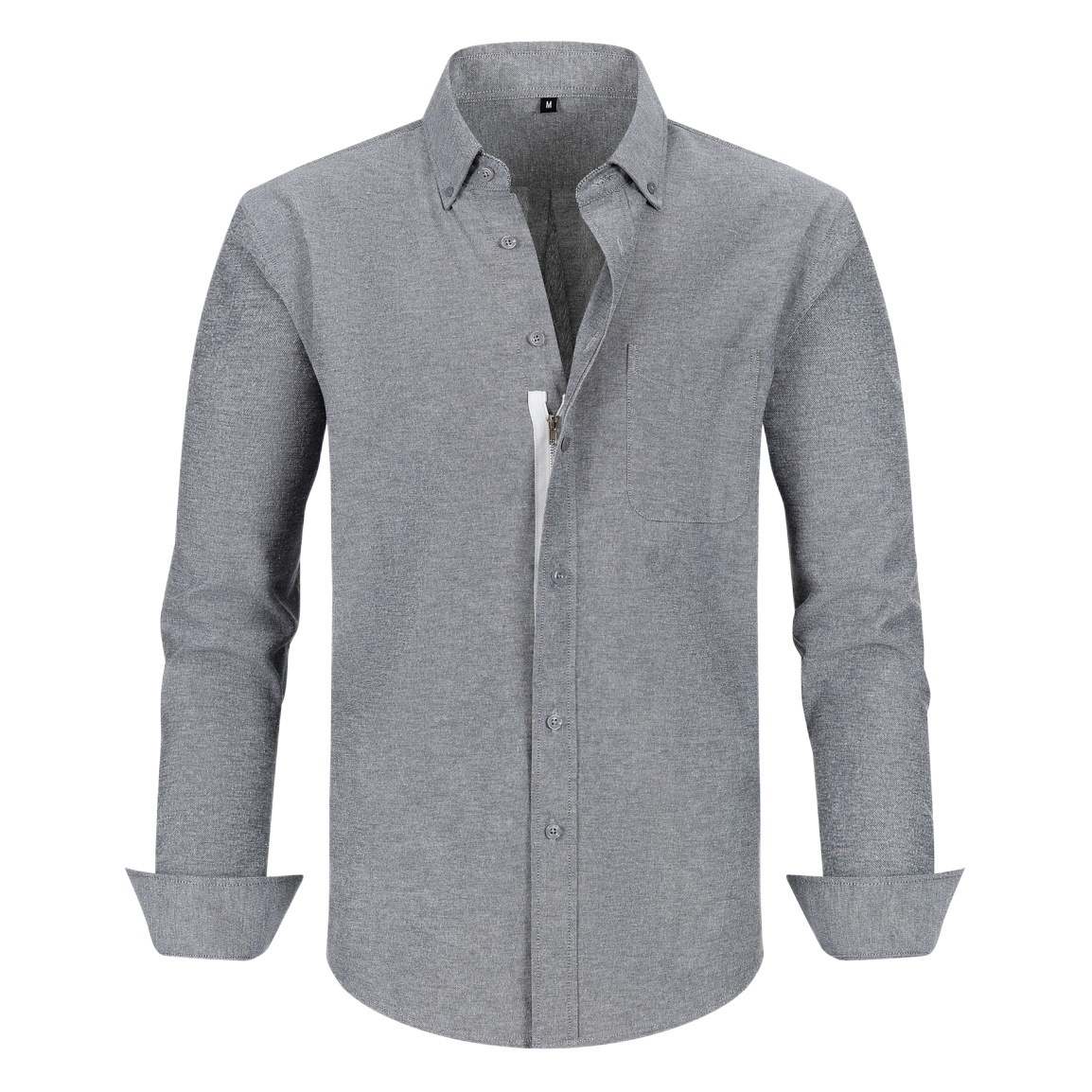 Camisa Oxford con cremallera para hombre, de liquidación a bajo precio, manga larga, estilo casual de negocios, color sólido, modelo de exportación de Amazon.