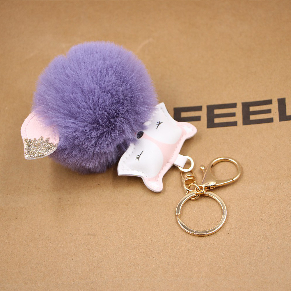 New product fox pu leather plush bag keychain fox head doll toy fur ball school bag pendant pendantpicture6