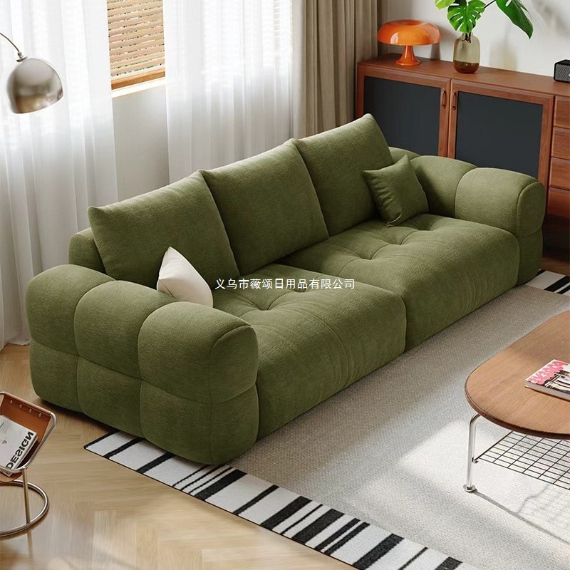 Cream Style High-End Puff Chenille Velvet Sofa New Cloud Living Room Small Apartment Straight Fabric Sofa