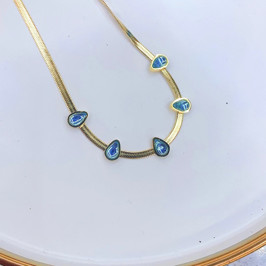 Hip-Hop Water Droplets Titanium Steel Plating Inlay Artificial Gemstones Necklace_colorza_5
