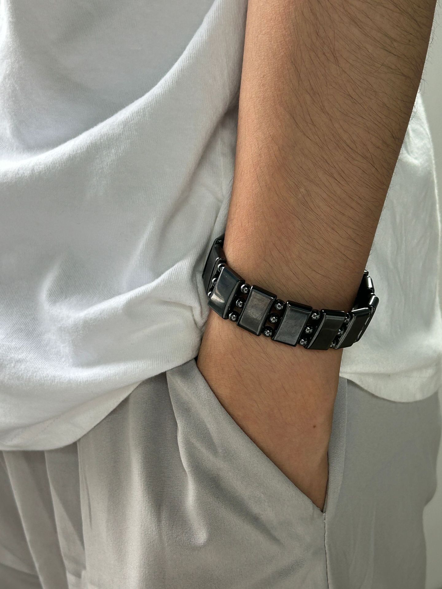 Geometric, Color Block Pattern Hip-Hop Geometric Color Block Hematite Wholesale Bracelets