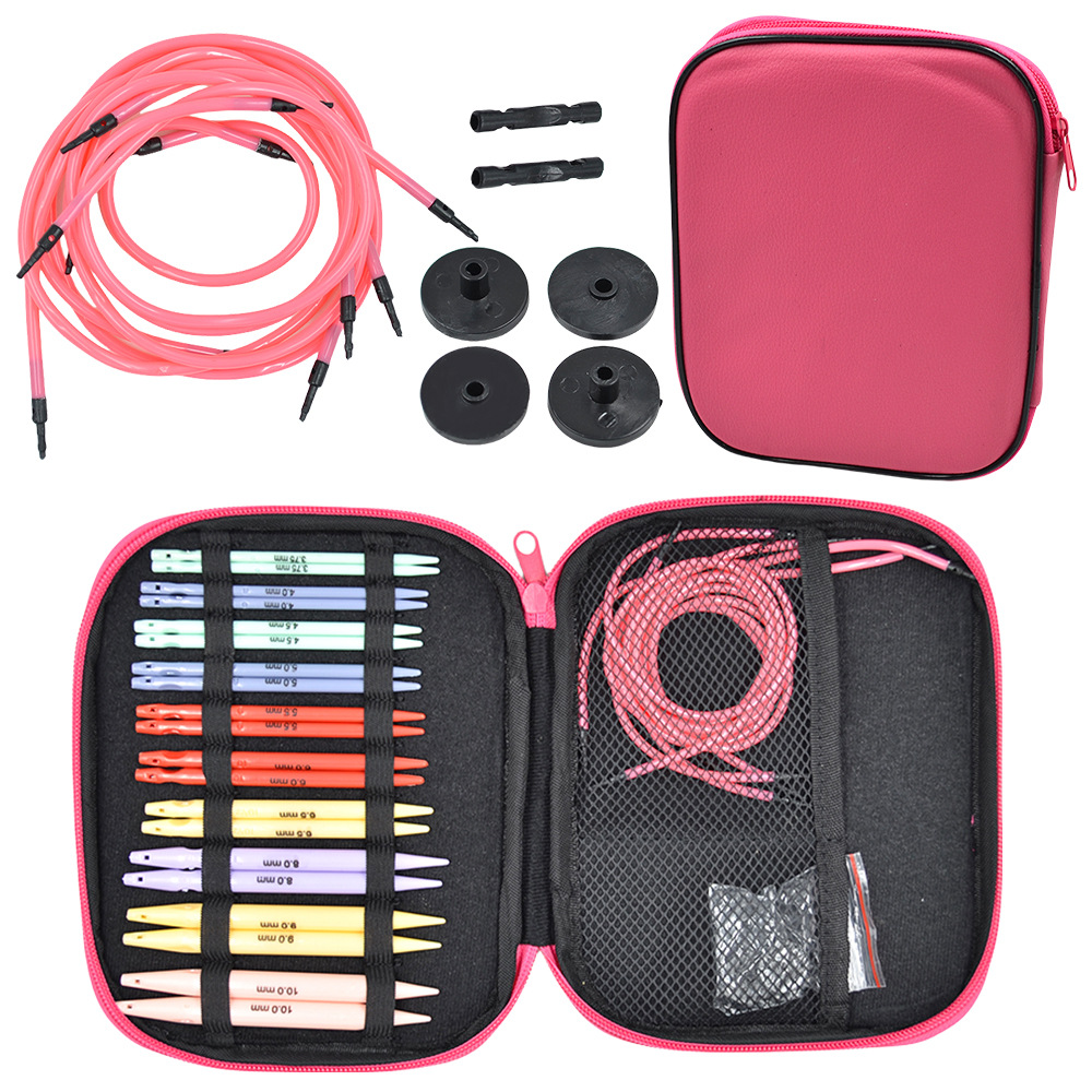 编织工具毛衣针塑料ABS拆卸环形针 可换绳循环针一套10付PU包