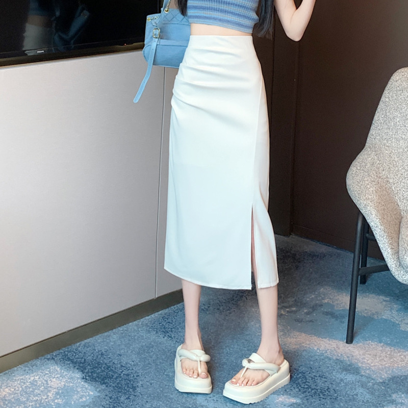 不规则开叉百褶裙半身裙春秋女包臀长裙2025新款高腰中长款A字裙|undefined