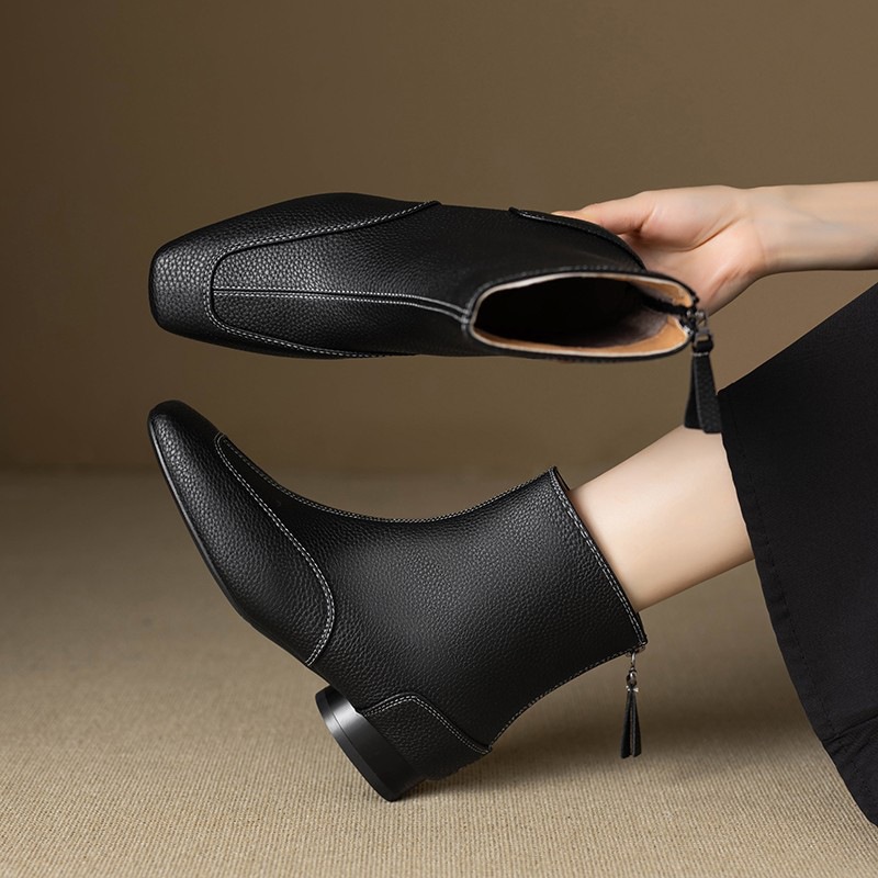 Otoño y invierno nuevas botas cuadradas de talón grueso temperamento de mujer Chelsea retro francesa botas de cuero suave estilo británico Martin image 1