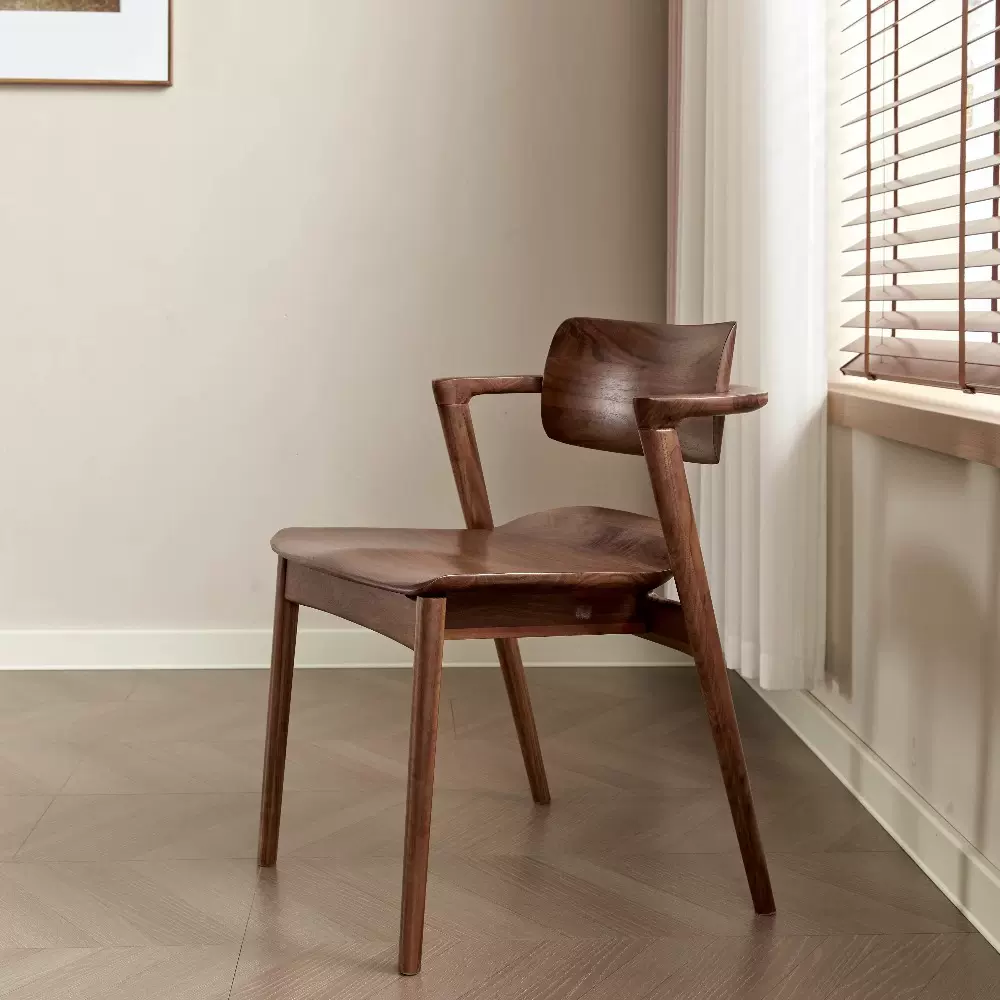 实木餐椅家用北美黑胡桃木原木无辅材复古休闲椅