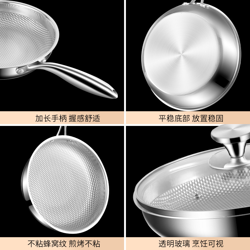 Sartenes antiadherentes sin recubrimiento 316 acero inoxidable cocina de inducción de tortilla gruesa de grado alimenticio para el hogar