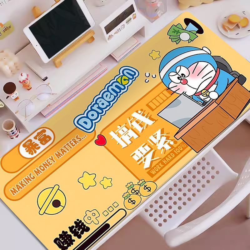 哆啦A梦皮革鼠标垫超大号办公桌垫叮当猫防水写字垫化妆台保护垫