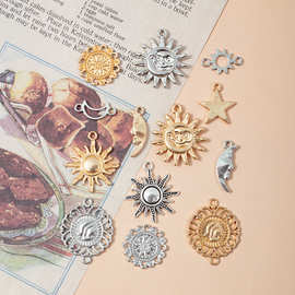雕刻花纹立体太阳月亮人脸合金吊坠diy个性项链手链腰链饰品配件