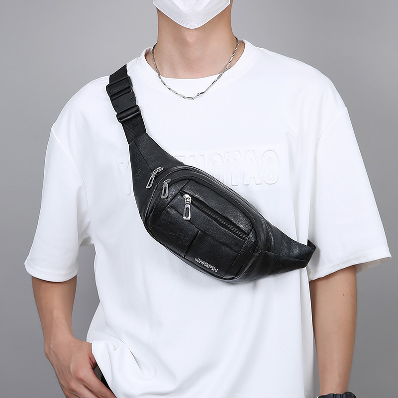 PU皮男士胸包简约休闲耐用生意收银包便携通勤单肩斜挎包运动腰包|undefined