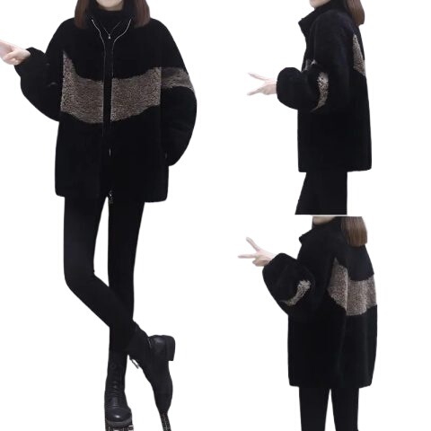 Women's Short Faux Lamb Wool Coat Winter Warm Thicken Large Size Loose Plaid Outerwear Trendy