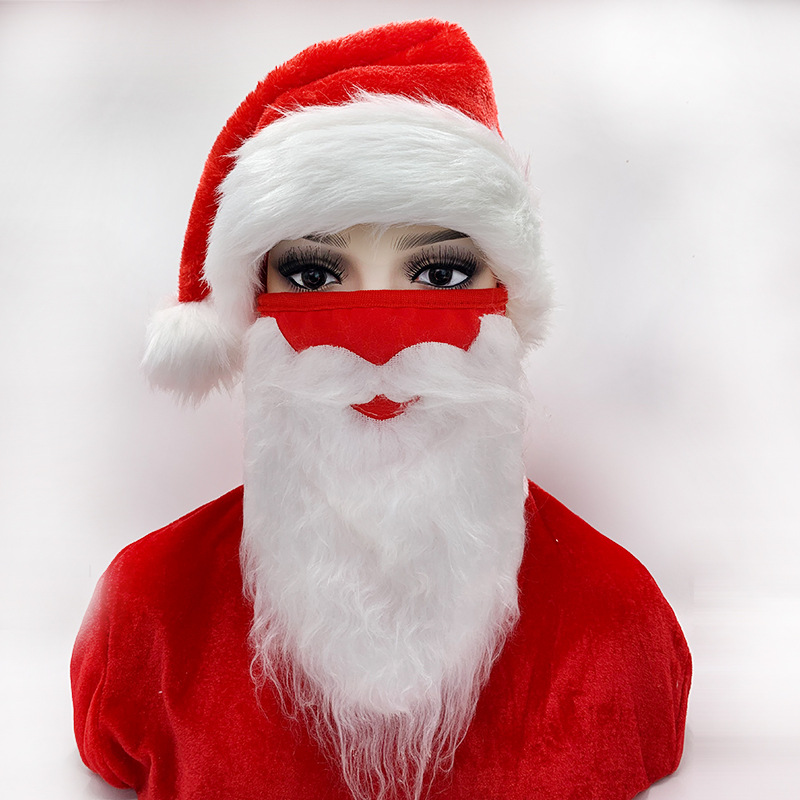 Maschera per barba di Natale Maschera per barba bianca divertente e festiva Maschera in cotone rosso Ornamenti natalizi_voghion.com