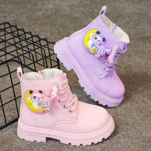 Girls' Boots Cute Cartoon Leather Boots 2025 Autumn and Winter New Kidsren's Two-Cotton Short Boots British Style Girls' Cotton Boots
