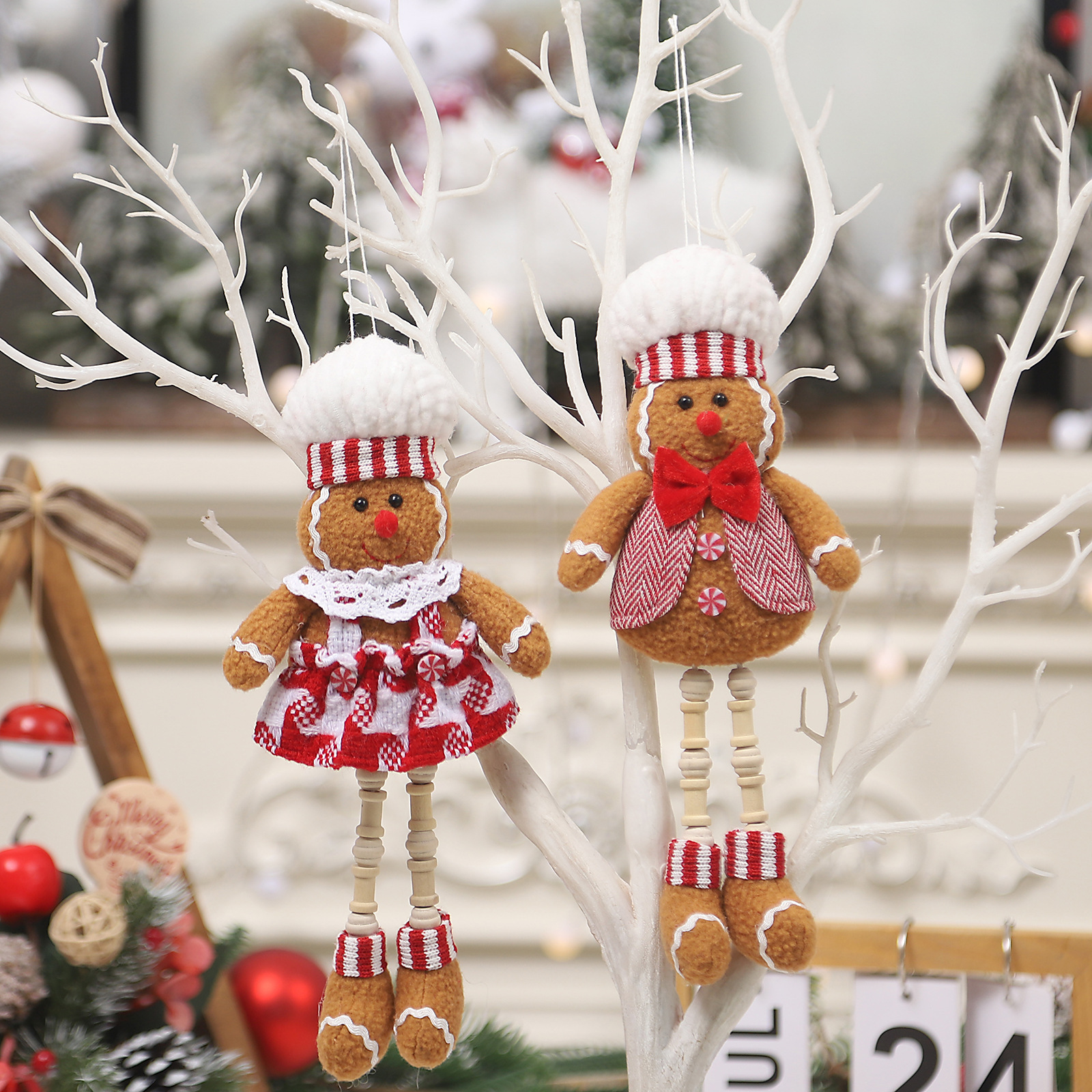 Xianxi nuevo tela pierna larga pie colgante pan de jengibre muñeca colgante muñeca de dibujos animados muñeca colgante accesorios del árbol de Navidad