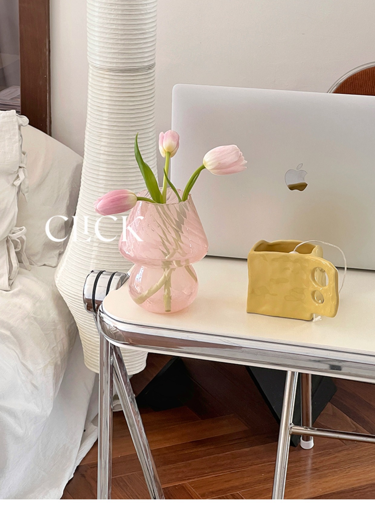 Glass Mushroom Table Lamp on Table