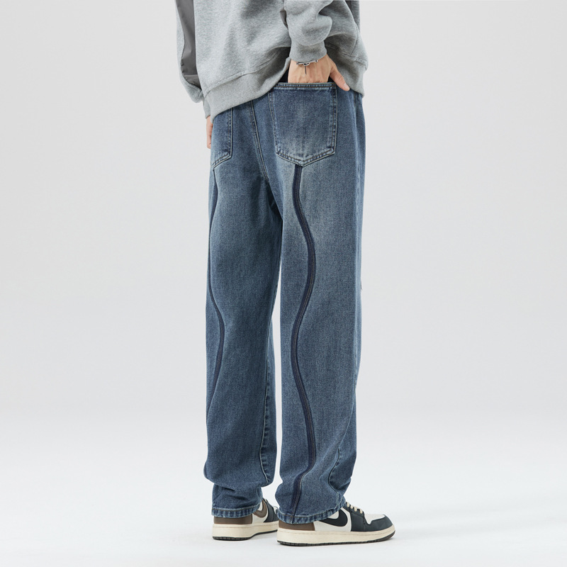 Otoño e Invierno nueva marca de moda jeans de los hombres de la marca americana retro suelta pantalones de pierna ancha de los hombres crujientes Pantalones rectos