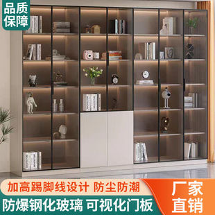 轻奢书柜带玻璃门书架落地简约现代客厅书橱实木手办展示柜子-阿里巴巴