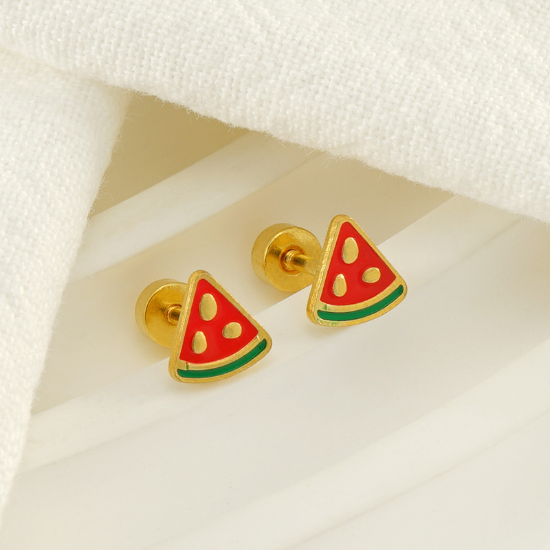 Pendientes de sandía de fruta de acero inoxidable de nueva moda transfronteriza para mujer Pendientes de acero de titanio mini simples y versátiles para mujer