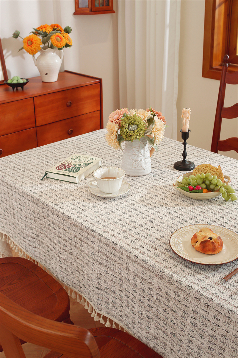 Toalha de mesa retangular em algodão jacquard estilo floral_voghion.com
