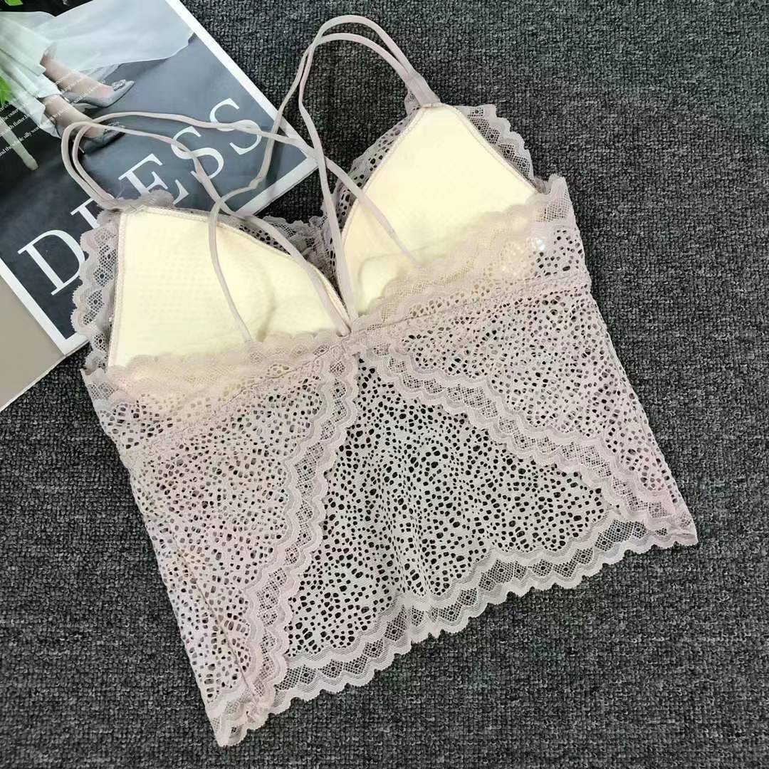 Nueva copa fija de encaje, chaleco de alta calidad, bra de yoga sin anillo de acero, ropa interior deportiva, mujer al por mayor