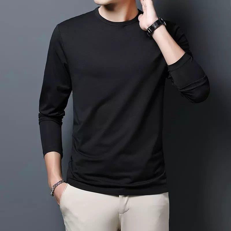 Silk summer solid color trend base thin long-sleeve with a round…