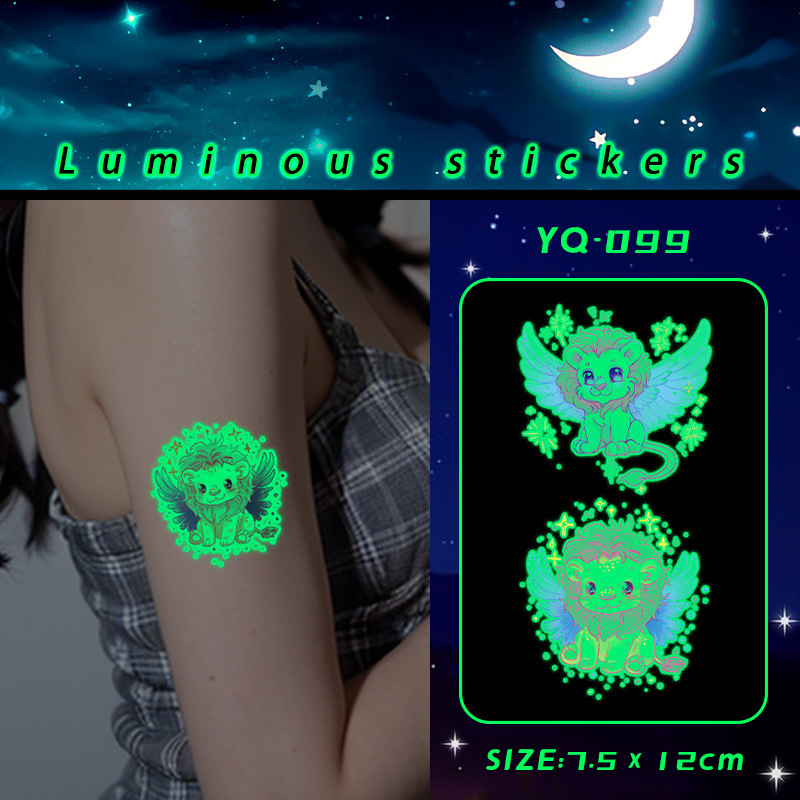 Cartoon Cute Angels Ten Lions Luminous Tattoo Sticker Women's Waterproof Long-lasting Arm Shoulder Natural Dying Pattern
