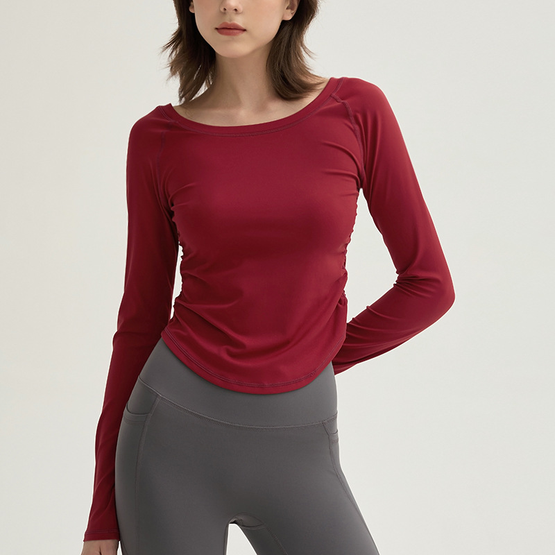 Cross-border Slimming Yoga Clothing Personalized Tight-fit Long-sleeved Dopamine T Air-permeable Stretch Sports Top