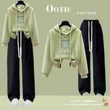 初中生春秋卫衣套装2025新款女孩洋气休闲连帽秋冬加绒两件套批发