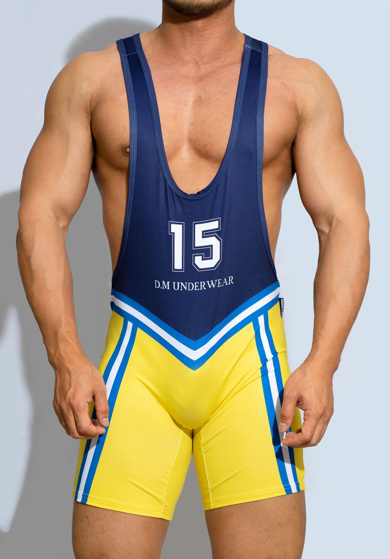 D.mメンズポリエステルコルセット弾性ジャンプスーツスポーツレスリングライディングストラップ一体セクシー潮アルファベットプリント