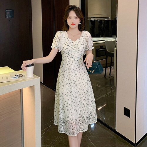 Women's Dress 2025 Summer New Arrival Korean Style Women's Short-Sleeved Chiffon Floral Long Dress—Wholesale Supply for Foreign Trade
