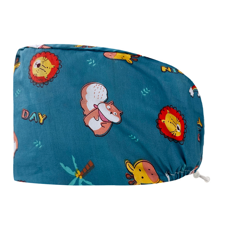 Gorro redondo de algodón puro para hombre y mujer, gorro bonito con estampado de UCI quirúrgico y hebilla, gorro de trabajo ajustable para médico y Hospital, gorro de enfermera
