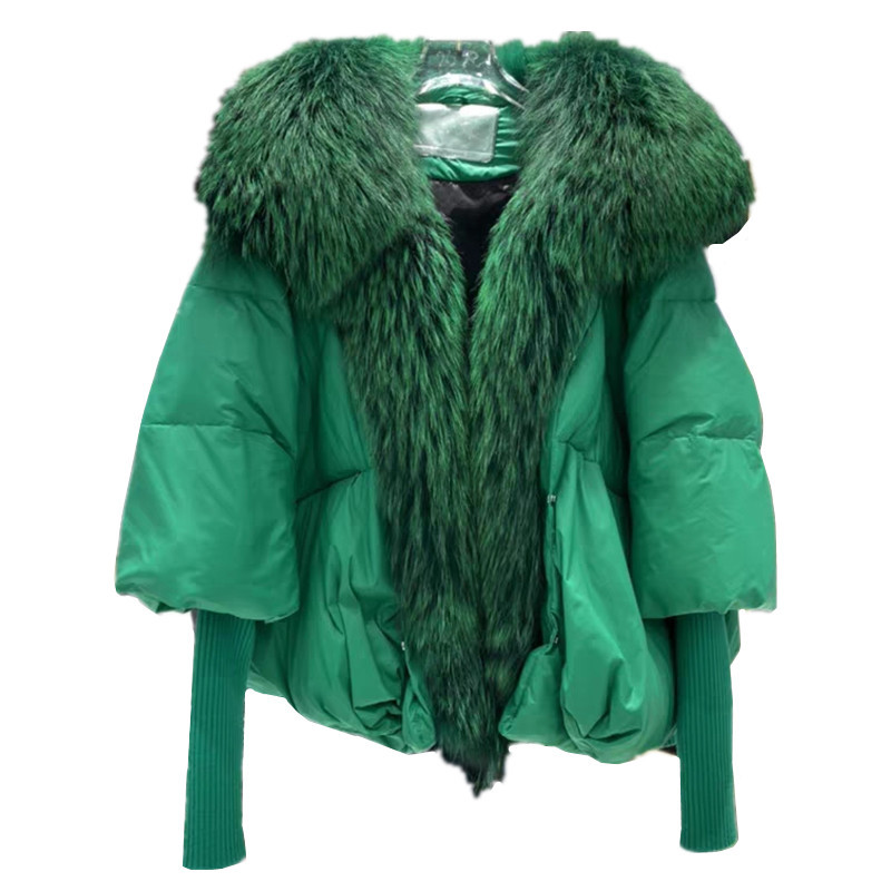 Abbigliamento da donna nuovo di alta qualità pelliccia grande collo di pelliccia di volpe giacca di piumino d'anatra bianca donna caldo cappotto manica in maglia tendenza_voghion.com