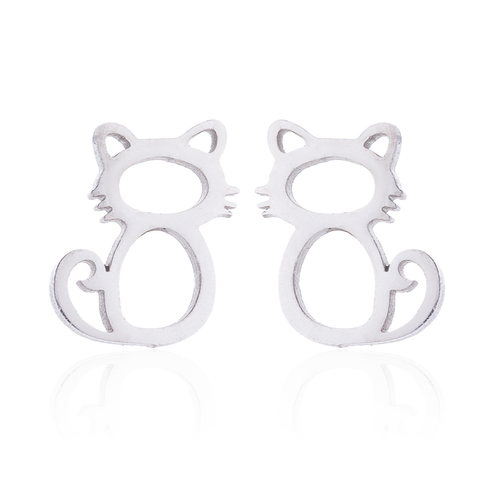 Fashion Cat Stainless Steel Plating Hollow Out Jewelry Set 2 Pieces display picture 4
